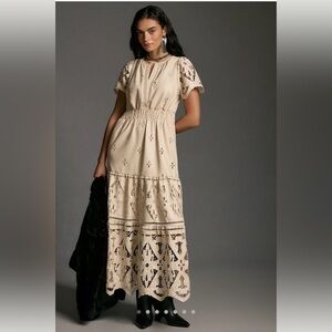 Anthropologie Somerser Maxi Dress: faux leather embroidered edition NWT